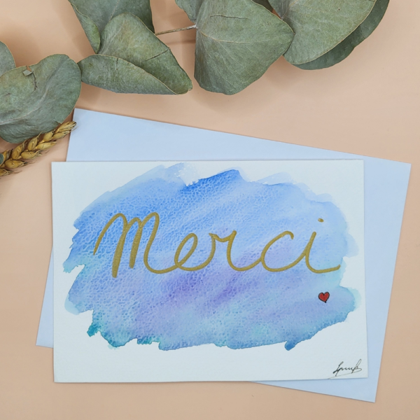 Merci en couleur dégradé aquarelle, carte postale