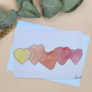 Carte postale ribambelle de cœurs aquarelle