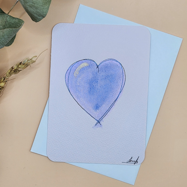 Carte postale cœur en aquarelle